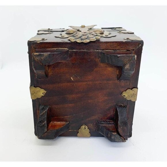 Vintage Asian Wooden and Brass Decorative Box Home Decor Gift - Picture 8 of 9